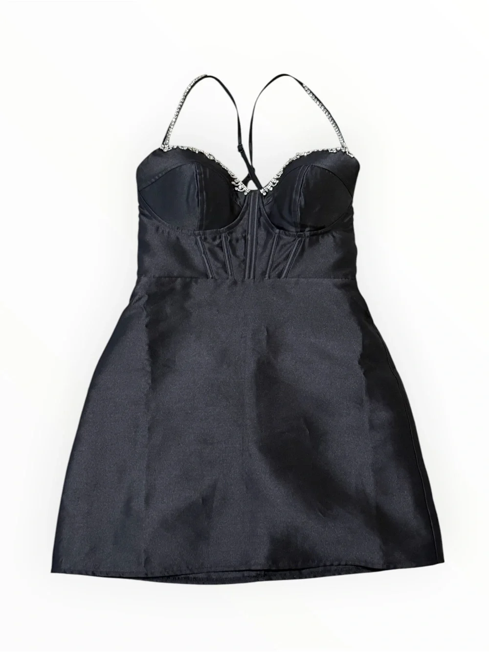 LULUS Ravishing Dream Black Taffeta Rhinestone Mini Dress Cocktail Party Event S
